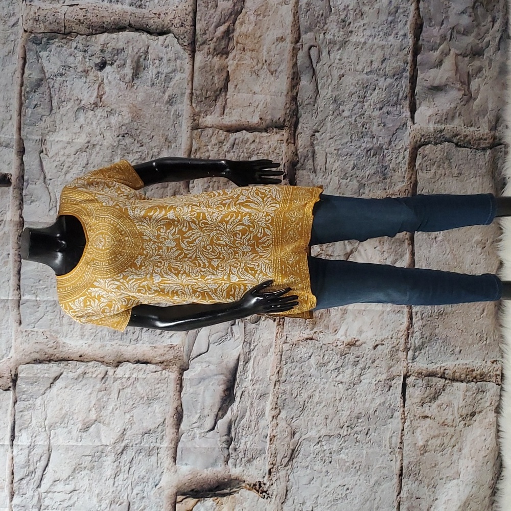 Short Sleeve White and Yellow Mustard Tunic/ Top/Blouse